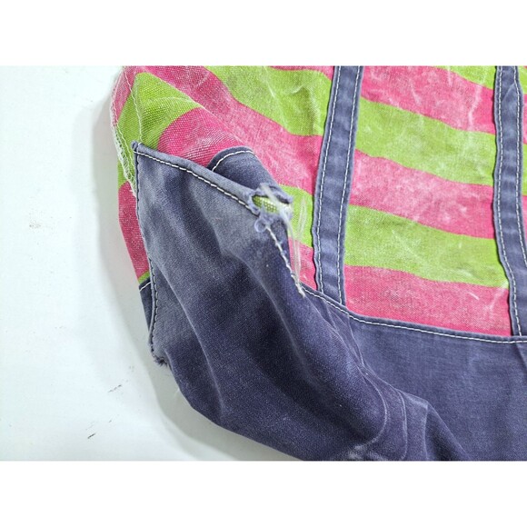 Vintage LL BEAN Boat Tote Striped Pink Blue Green Canvas Heavy Duty Zip Bag - Picture 5 of 14